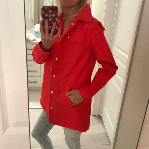Tommy Hilfiger Red Raincoat Hooded Sz XS Gold - Picture 7 of 8